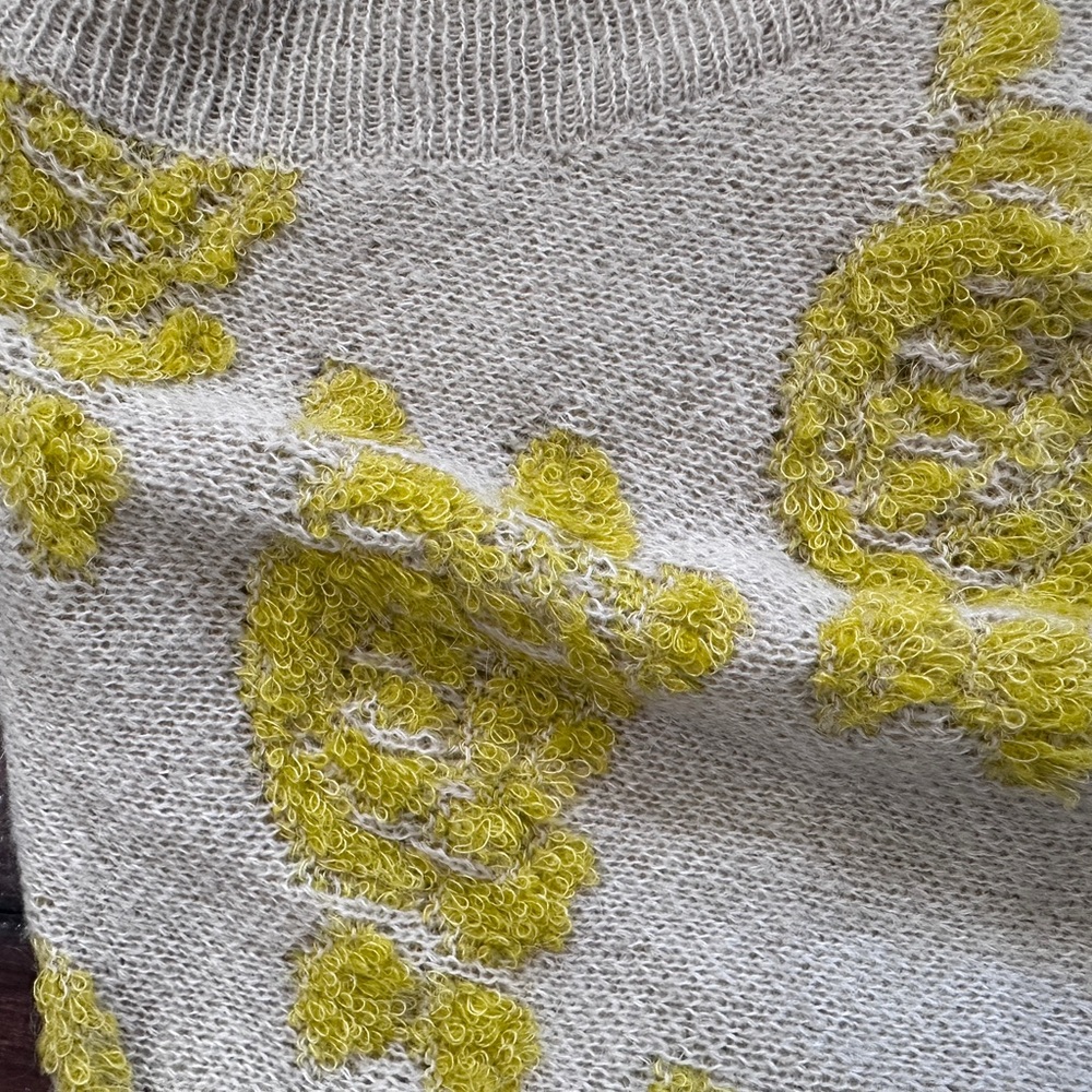 ANTHROPOLOGIE Lucila Sweater Floral Yellow Tan Distressed size small - Picture 4 of 6